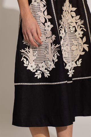 Black amara embroidered midi dress