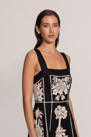 Black amara embroidered midi dress