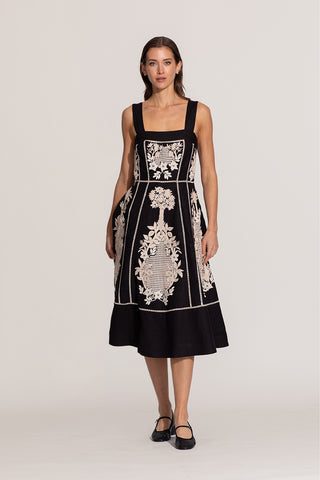 Black amara embroidered midi dress