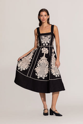 Black amara embroidered midi dress