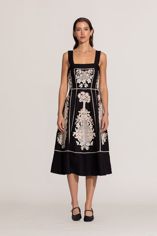 Black amara embroidered midi dress