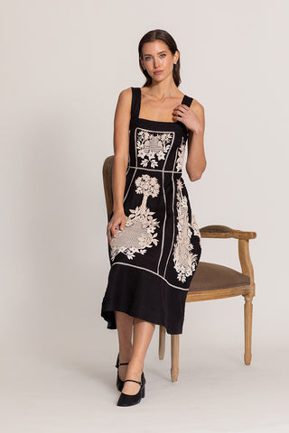 Black amara embroidered midi dress