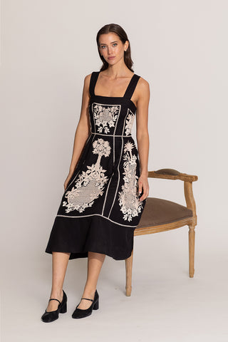 Black amara embroidered midi dress