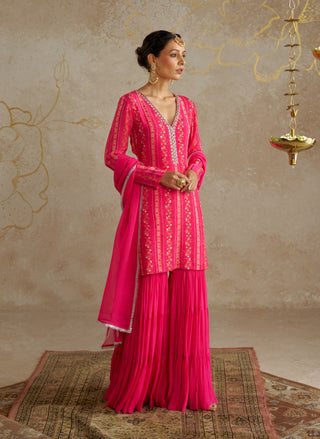 Pink Vine Tiered Sharara Set by Chhavvi Aggarwal available on Indiaspopup.com