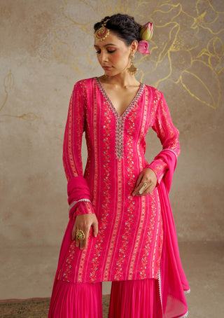 Pink Vine Tiered Sharara Set by Chhavvi Aggarwal available on Indiaspopup.com