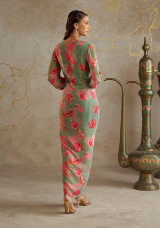 Jade Rose Draped Dress by Chhavvi Aggarwal available on Indiaspopup.com