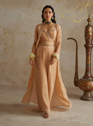 Blush Tissue Cape And Palazzo Set by Chhavvi Aggarwal available on Indiaspopup.com