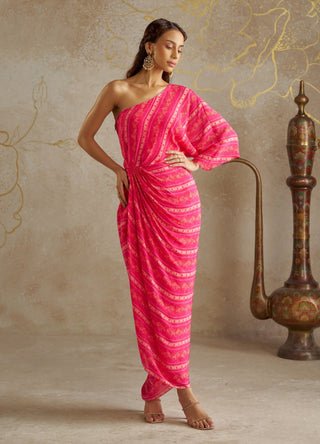 Pink Vine One-Shoulder Dress by Chhavvi Aggarwal available on Indiaspopup.com