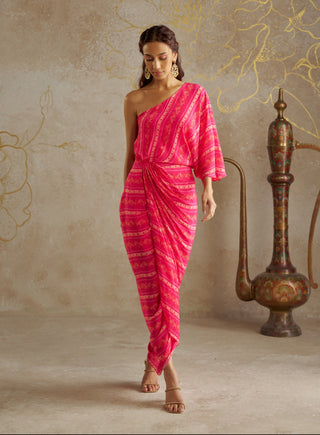 Pink Vine One-Shoulder Dress by Chhavvi Aggarwal available on Indiaspopup.com