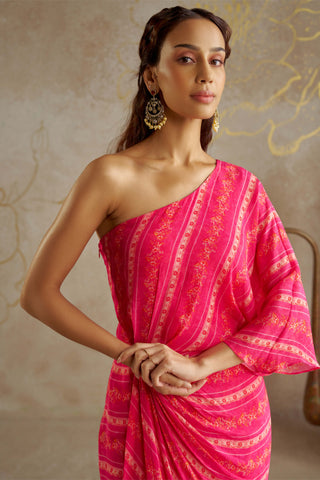 Pink Vine One-Shoulder Dress by Chhavvi Aggarwal available on Indiaspopup.com