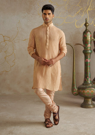 Blush Beige Tissue Kurta And Churidar by Chhavvi Aggarwal Men available on Indiaspopup.com