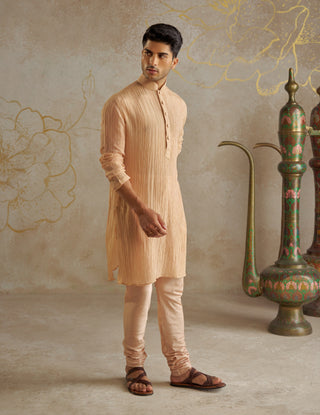 Blush Beige Tissue Kurta And Churidar by Chhavvi Aggarwal Men available on Indiaspopup.com