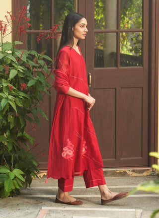 Crimson Floral Kurta Set by Vaayu available on Indiaspopup