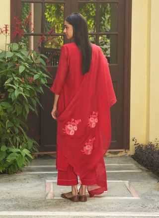 Crimson Floral Kurta Set by Vaayu available on Indiaspopup