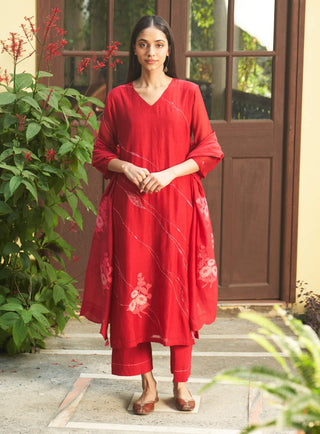 Crimson Floral Kurta Set by Vaayu available on Indiaspopup