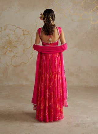 Pink Rose Printed Lehenga Set by Chhavvi Aggarwal available on Indiaspopup.com