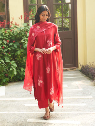Crimson embroidered kurta set