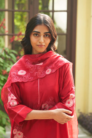 Crimson embroidered kurta set