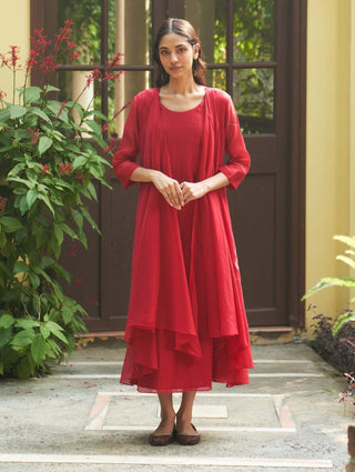 Crimson embroidered jacket dress