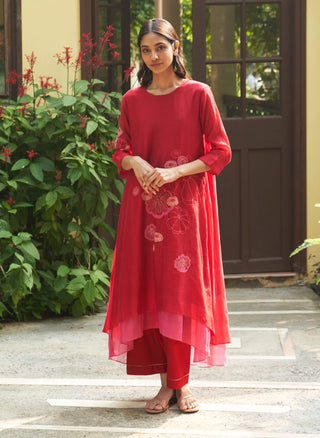 Crimson Applique Tunic And Pants by Vaayu available on Indiaspopup