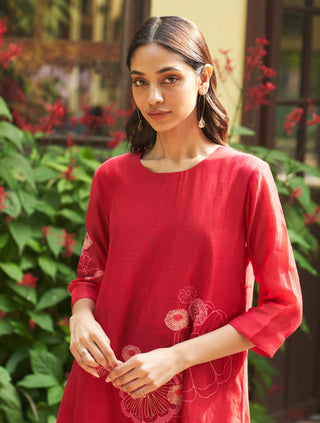 Crimson Applique Tunic And Pants by Vaayu available on Indiaspopup