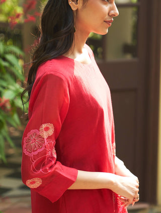 Crimson Applique Tunic And Pants by Vaayu available on Indiaspopup