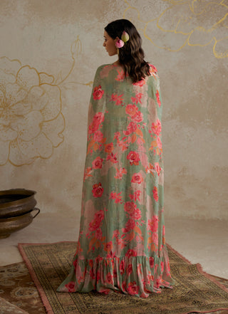 Jade Rose Lehenga With Cape Set by Chhavvi Aggarwal available on Indiaspopup.com