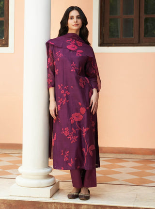 Amethyst Floral Applique Kurta Set by Vaayu available on Indiaspopup