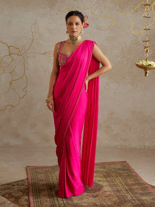 Hot Pink Pre-Stitched Sari And Blouse by Chhavvi Aggarwal available on Indiaspopup.com