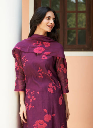 Amethyst Floral Applique Kurta Set by Vaayu available on Indiaspopup