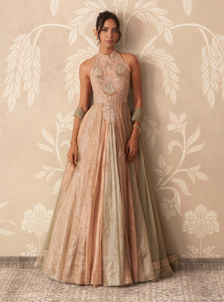 Tissue trio leher anarkali set