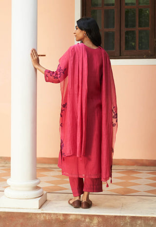 Rouge Floral Applique Kurta Set by Vaayu available on Indiaspopup