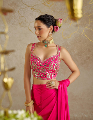 Hot Pink Pre-Stitched Sari And Blouse by Chhavvi Aggarwal available on Indiaspopup.com