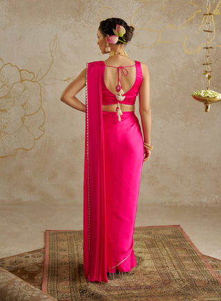 Hot Pink Pre-Stitched Sari And Blouse by Chhavvi Aggarwal available on Indiaspopup.com