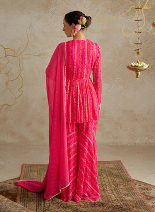 Pink Vine Printed Sharara Set by Chhavvi Aggarwal available on Indiaspopup.com