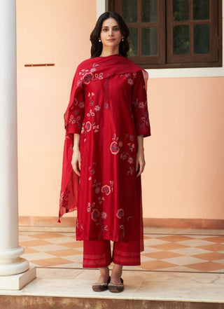 Crimson floral applique kurta set