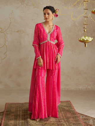 Pink Vine Printed Sharara Set by Chhavvi Aggarwal available on Indiaspopup.com