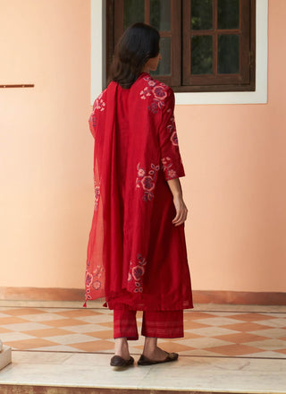 Crimson floral applique kurta set