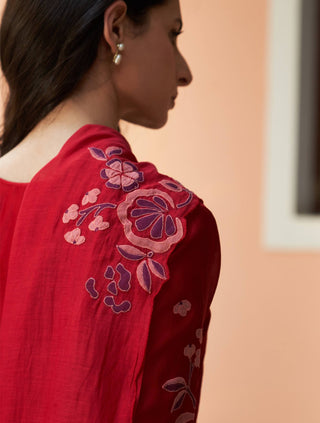 Crimson floral applique kurta set