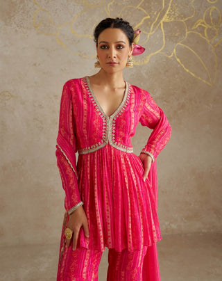 Pink Vine Printed Sharara Set by Chhavvi Aggarwal available on Indiaspopup.com