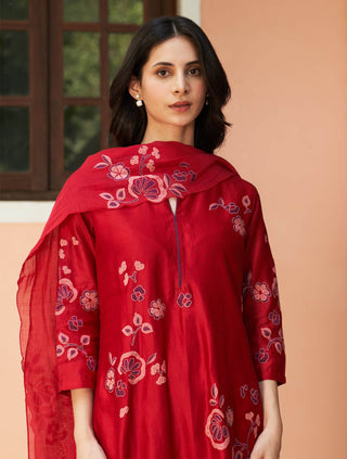 Crimson floral applique kurta set