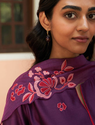 Amethyst Floral Embroidered Kurta Set by Vaayu available on Indiaspopup