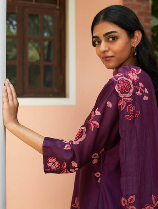 Amethyst Floral Embroidered Kurta Set by Vaayu available on Indiaspopup