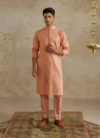 Light Pink Printed Bundi Jacket And Kurta Set by Chhavvi Aggarwal Men available on Indiaspopup.com