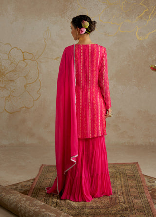 Pink Vine Tiered Sharara Set by Chhavvi Aggarwal available on Indiaspopup.com