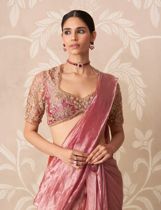 Fuchsia gold bahaar tissue sari with blouse