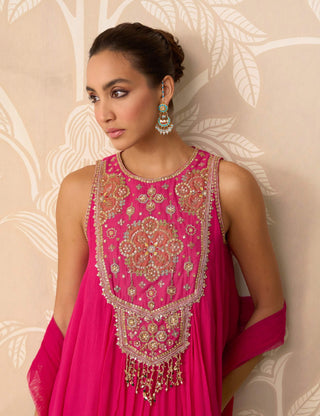 Fuchsia saaz kurti skirt set