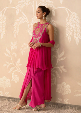 Fuchsia saaz kurti skirt set