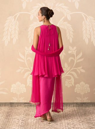 Fuchsia saaz kurti skirt set