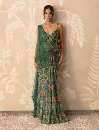 Green printed mehreen sari set